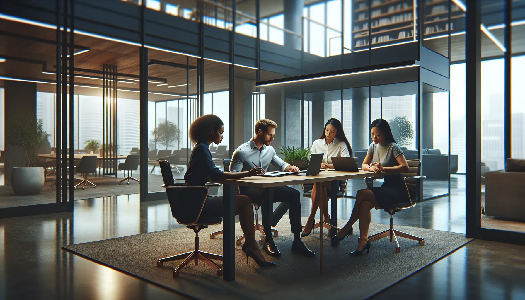 diverse team collaborating in a modern office setting.