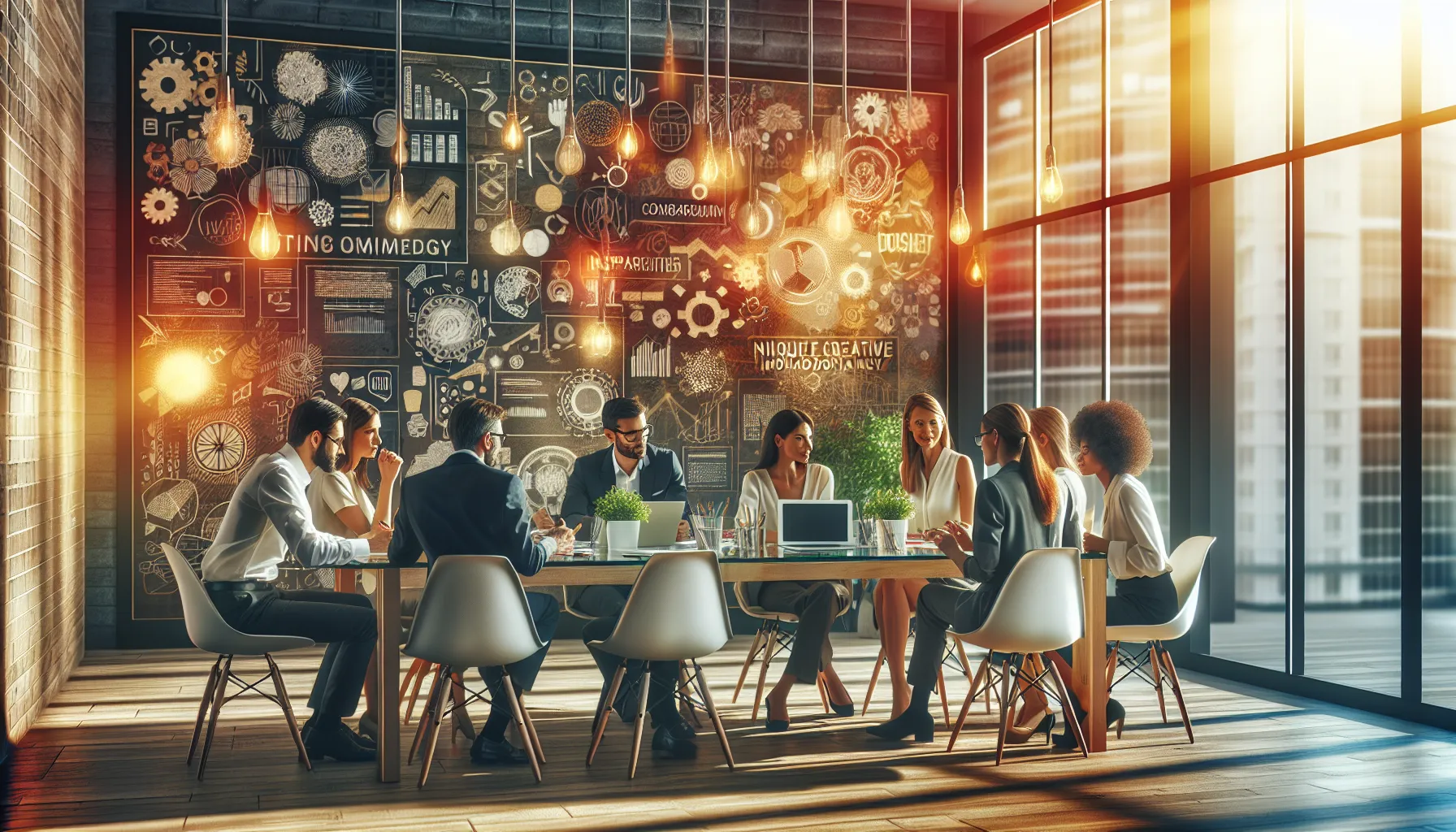 diverse team collaborating in a modern creative workspace.