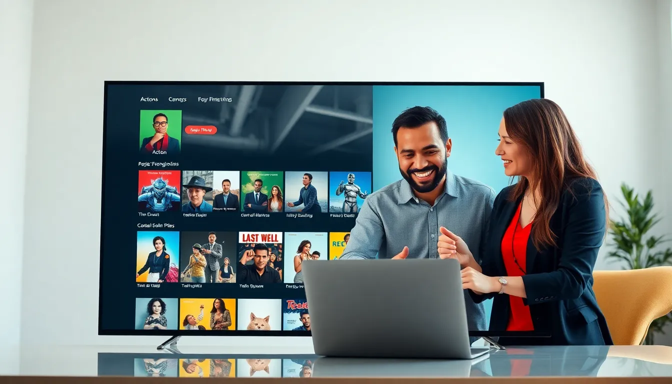 Antmovies Org: Your Gateway to Free Streaming 7 professionals discussing a movie streaming platform in a modern office.