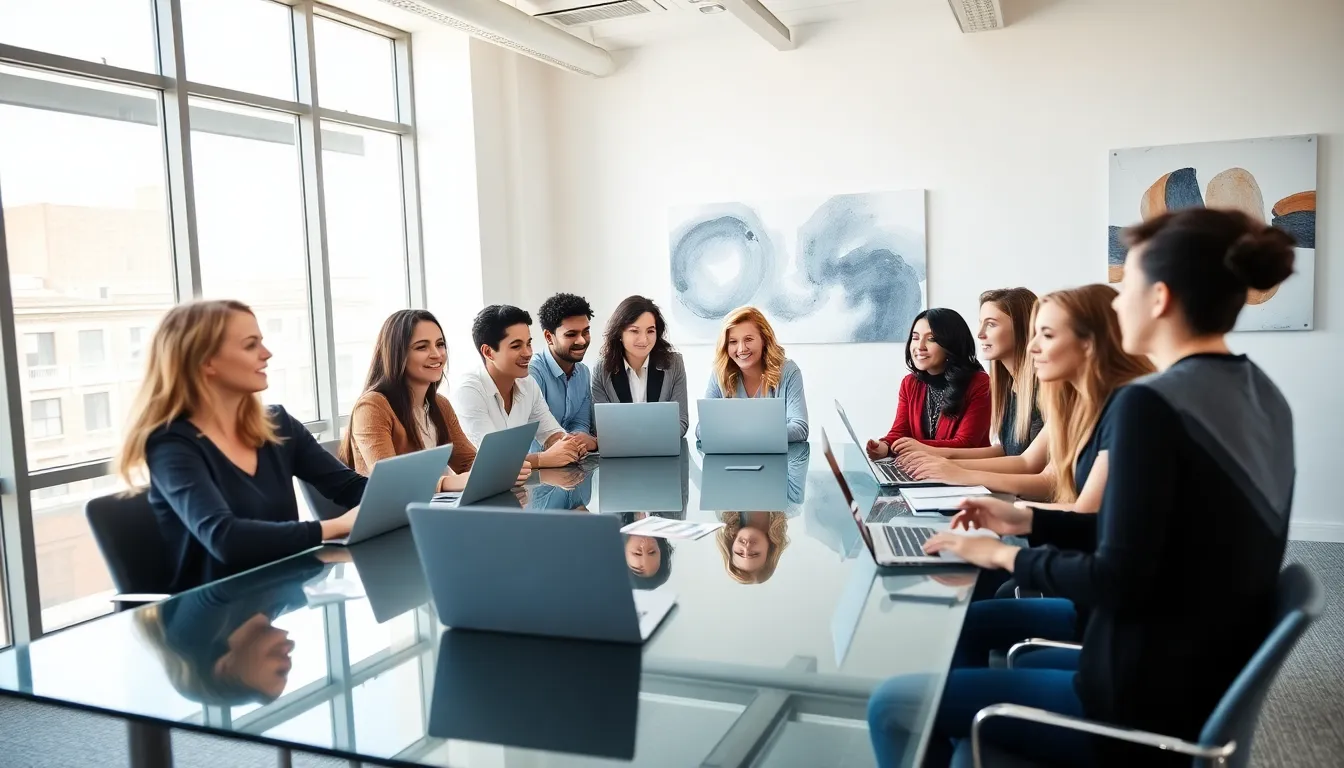 diverse young professionals engaged in a discussion in a modern office.
