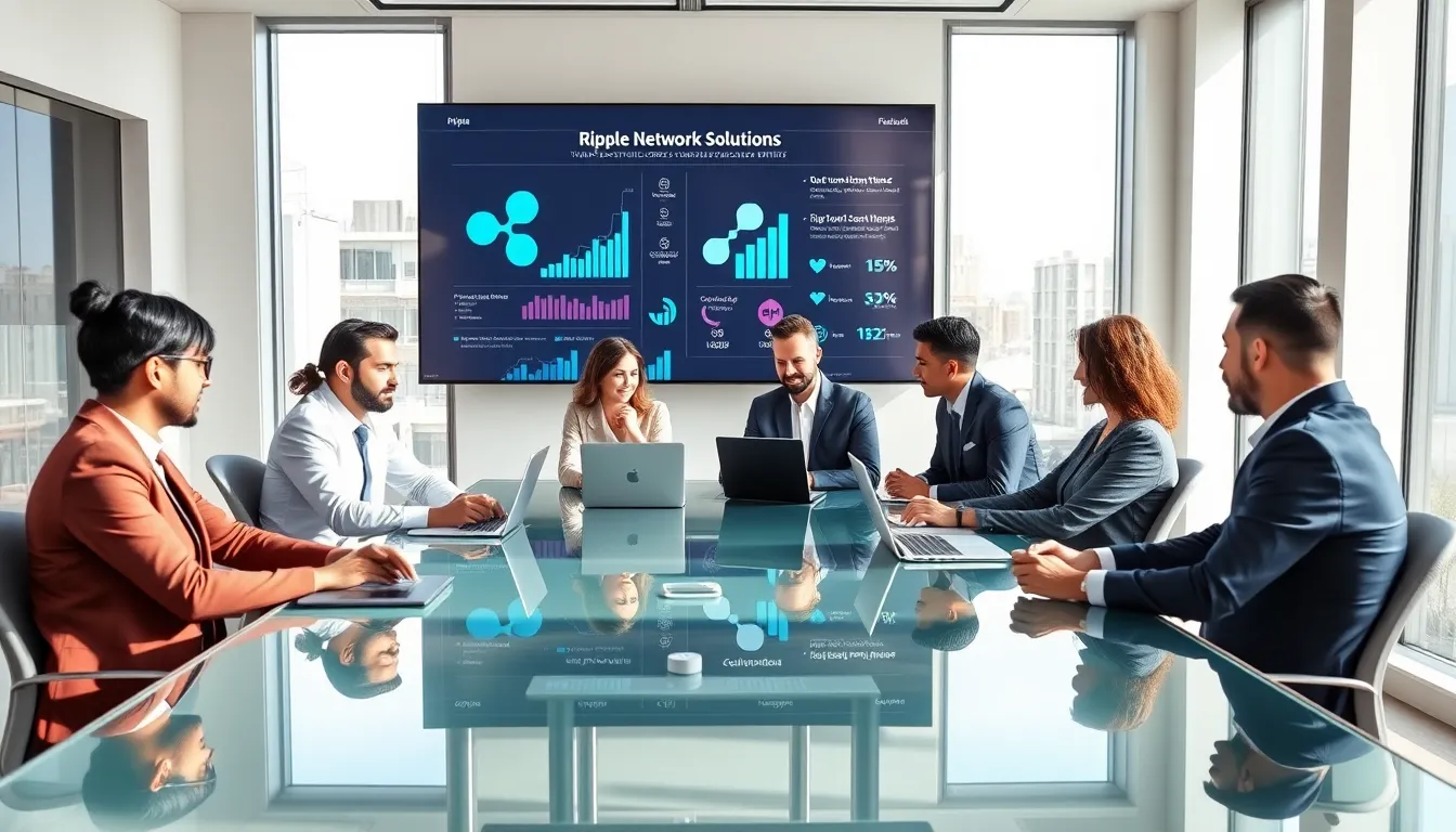 diverse team discussing cryptocurrency innovations in a modern office.