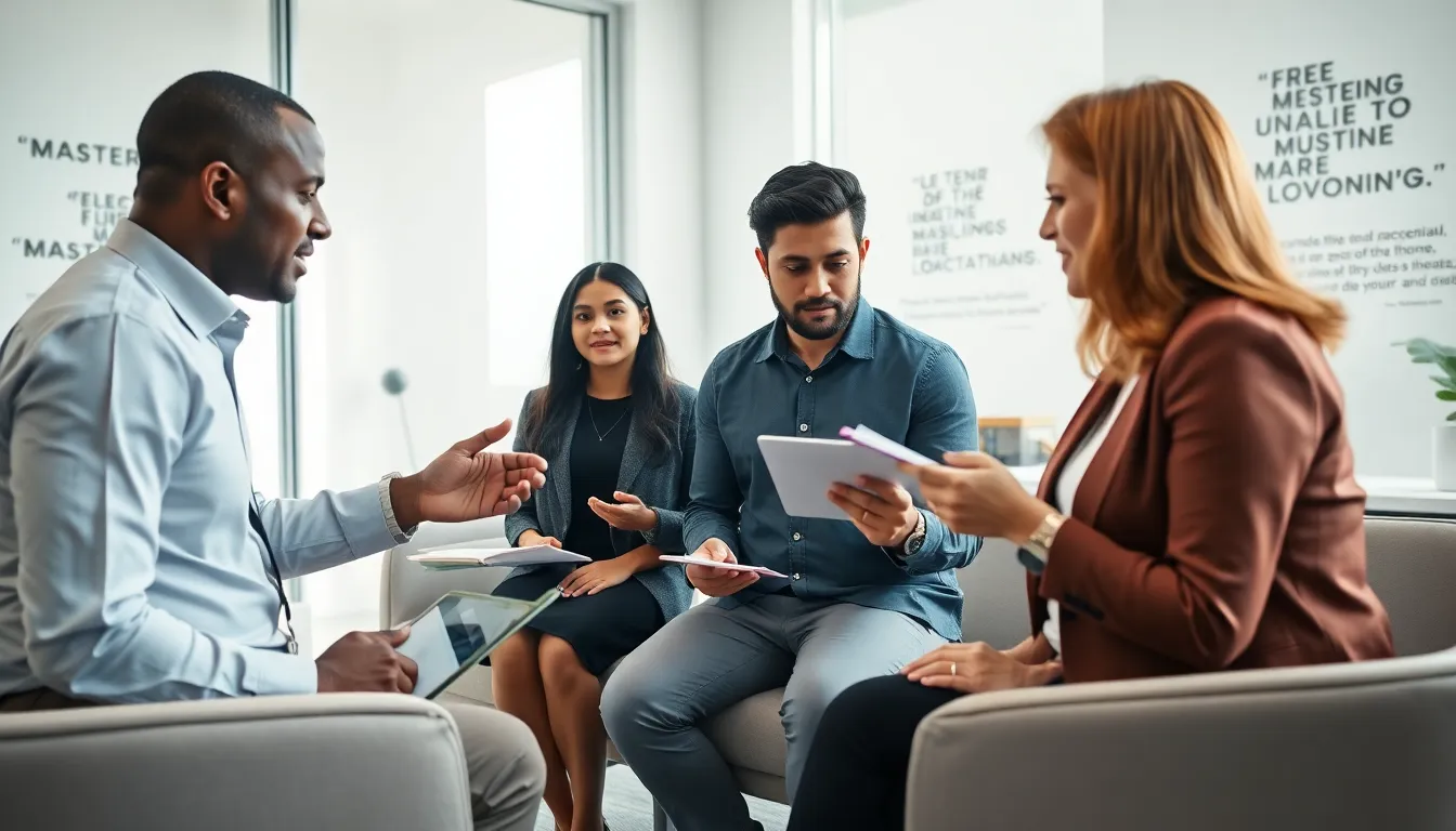 diverse group in a professional coaching session.