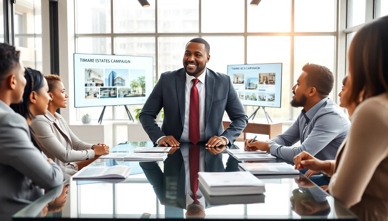 Timothy leading a client meeting in a modern real estate office.