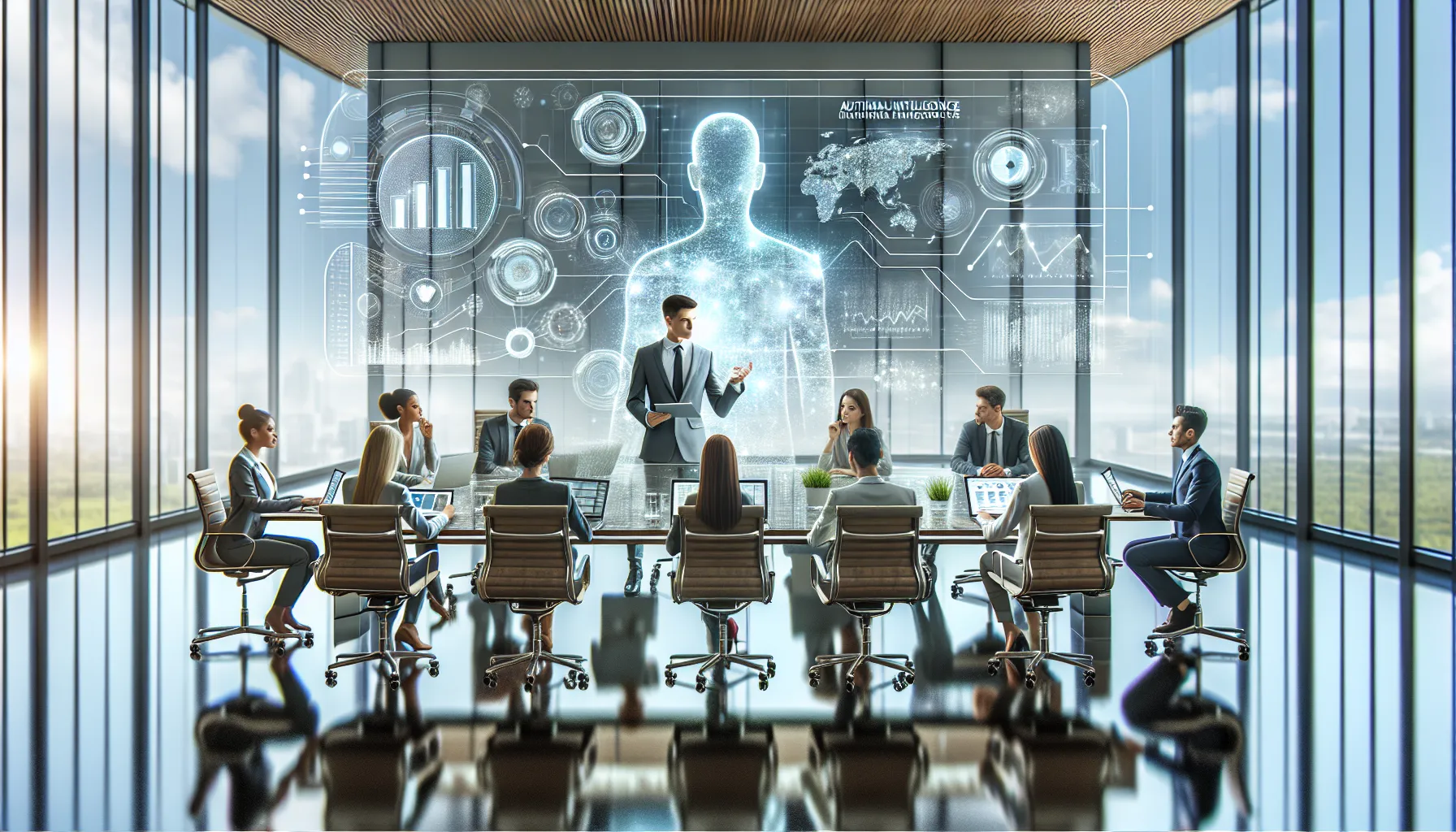 diverse team discussing future trends in a modern office.