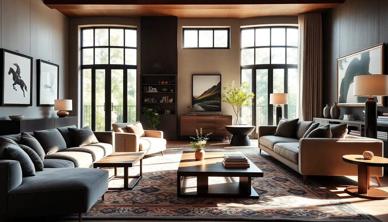 luxurious living room with elegant furnishings and natural light.