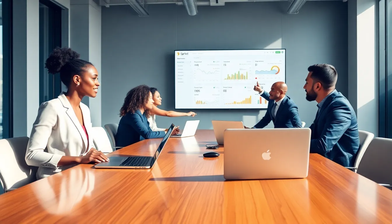 diverse team collaborating in a modern office setting.