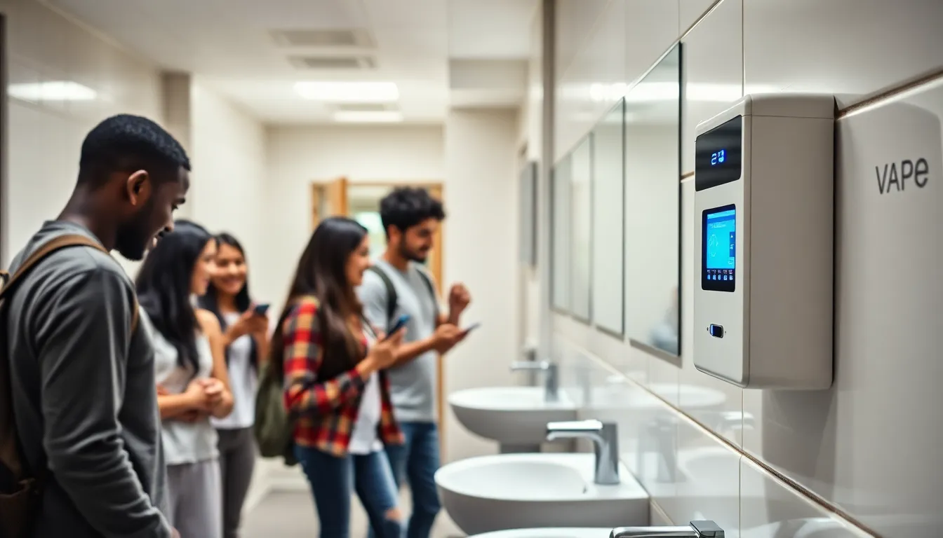 high school students in a bathroom with a vape detector.