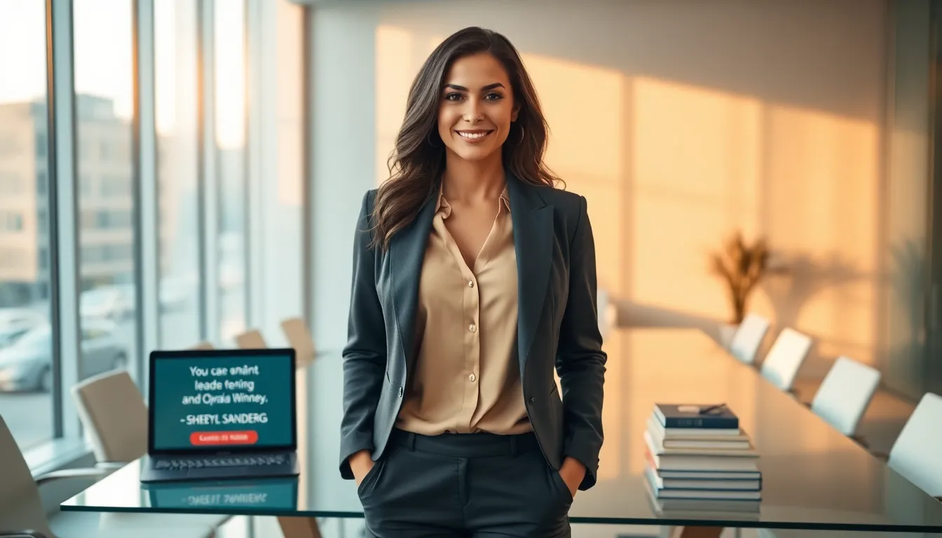 female entrepreneur in a modern office with motivational quotes.