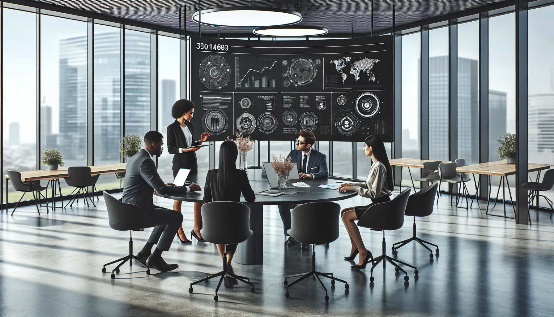 diverse team collaborating in a modern office setting.