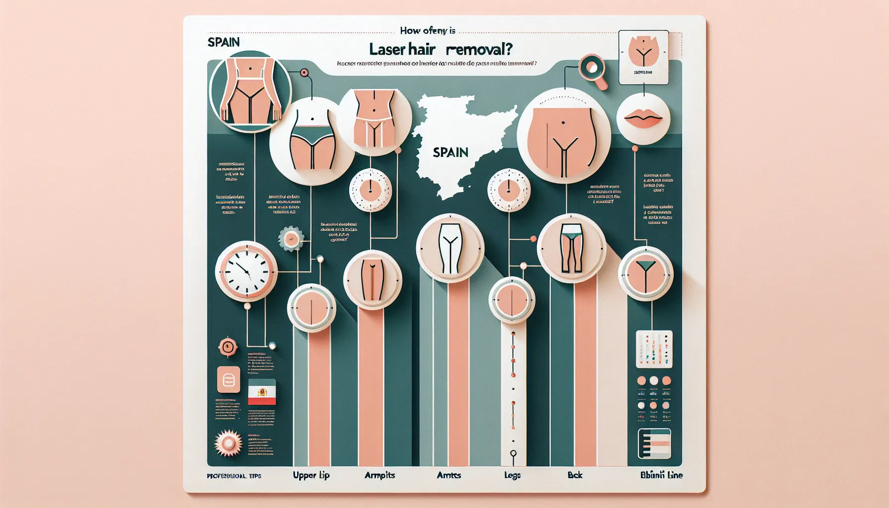 Infographic showing recommended laser hair removal session intervals for different body areas.