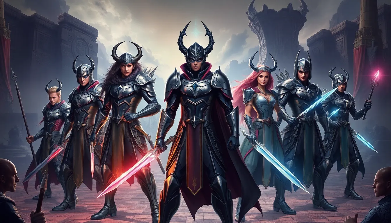 diverse Daemonhunters in armor facing a mystical landscape.
