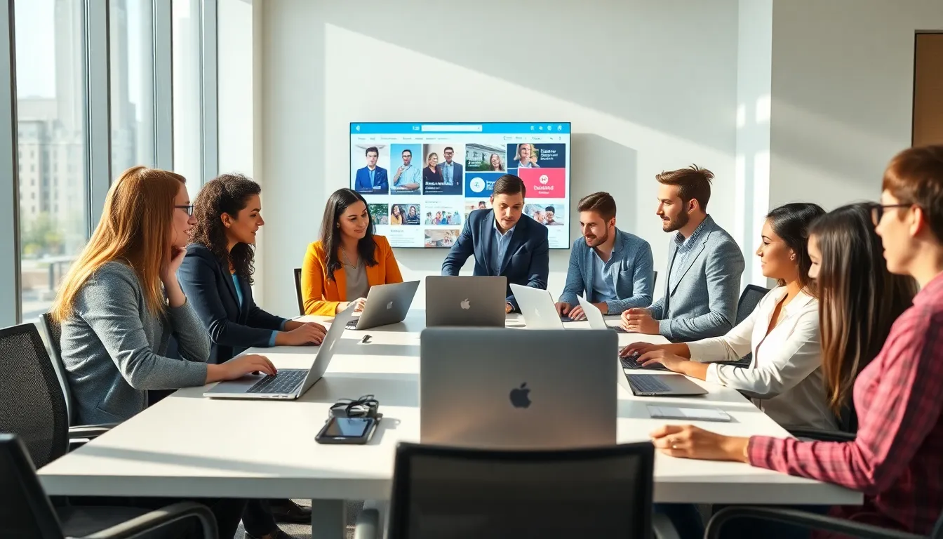 diverse professionals collaborating in a modern office environment.