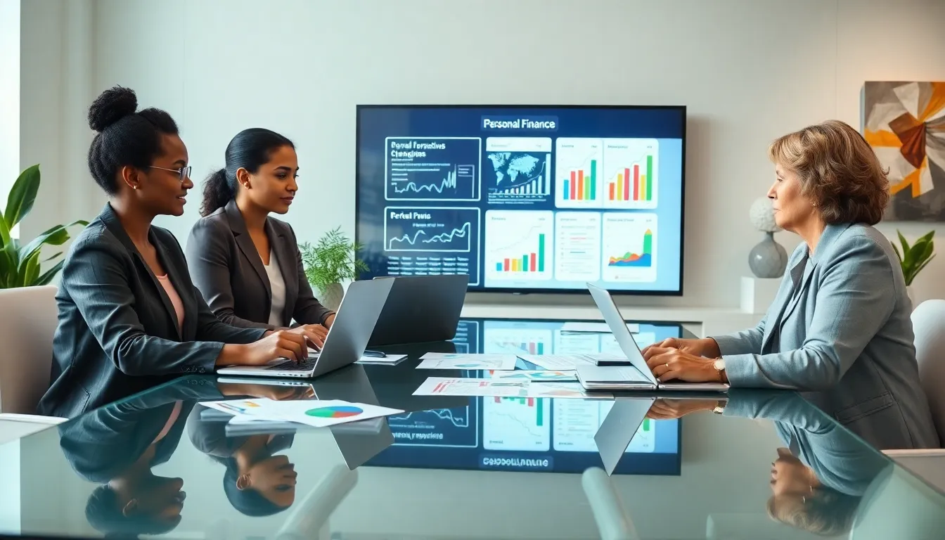 diverse team discussing personal finance strategies in a modern office.