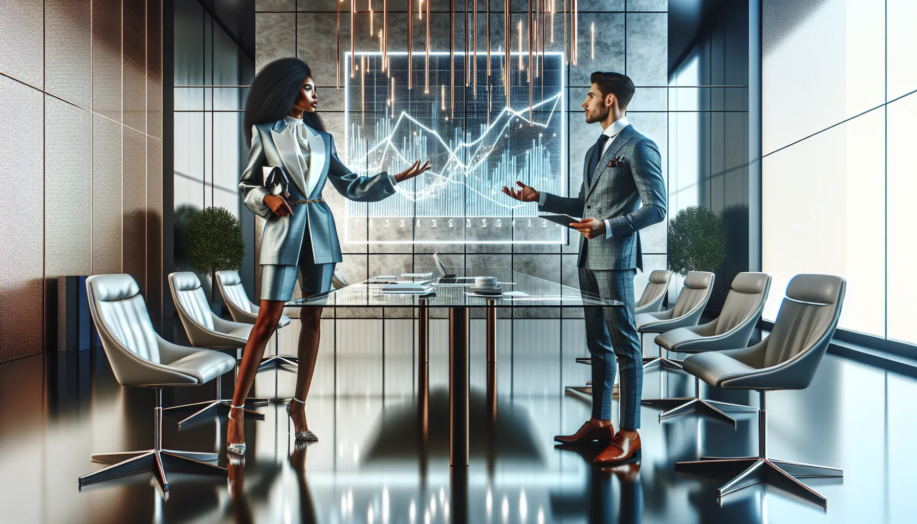 diverse professionals discussing fashion industry trends in a modern office.