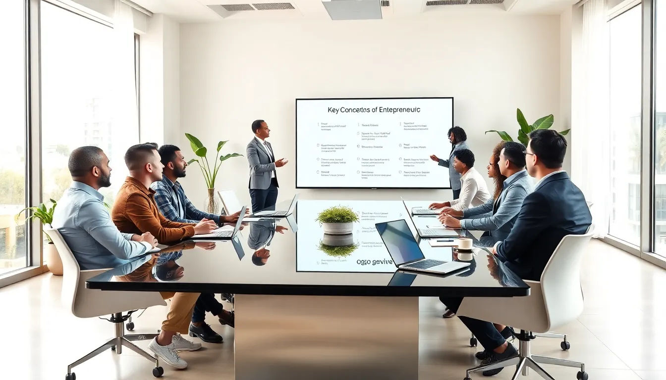 diverse professionals engaged in a business masterclass in a modern conference room.