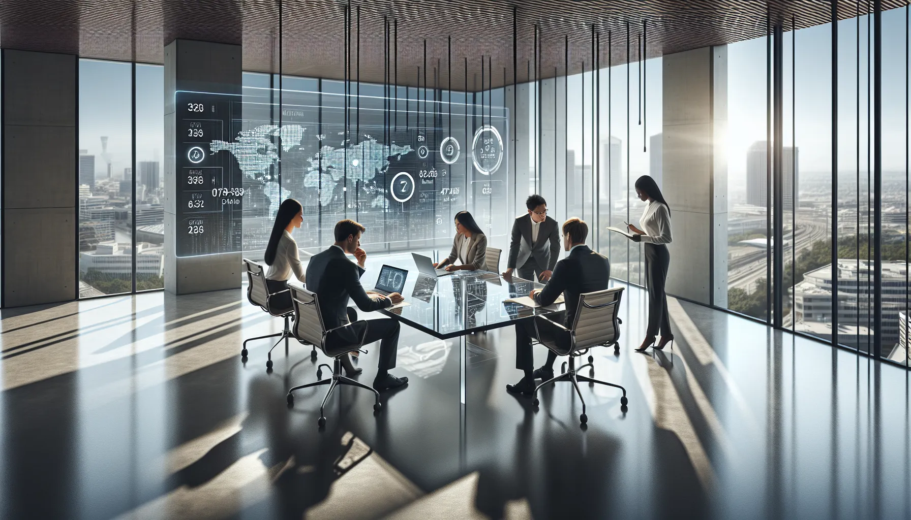 diverse team discussing phone number origins in a modern office.