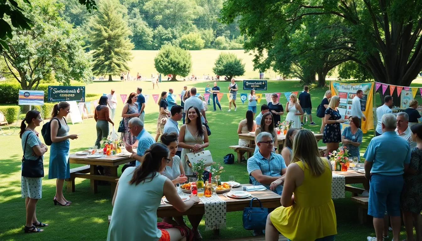 diverse group enjoying a cost-effective outdoor event with DIY decor.
