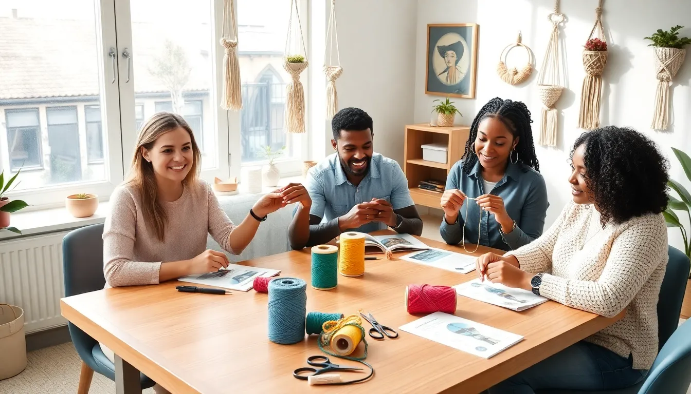 beginners learning macrame in a bright, inviting workspace.
