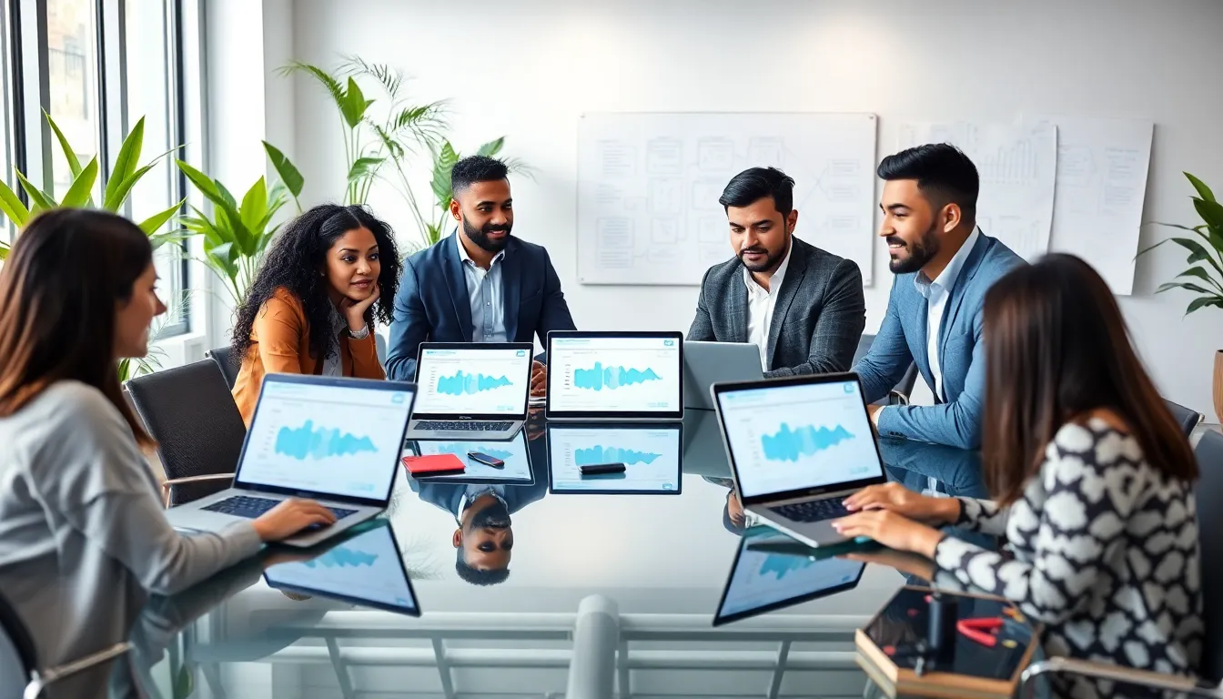 diverse team collaborating in a modern office setting.