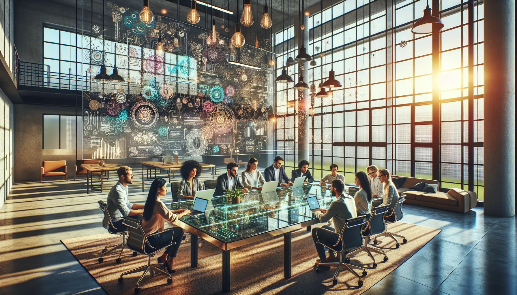 diverse team collaborating in a modern office space.