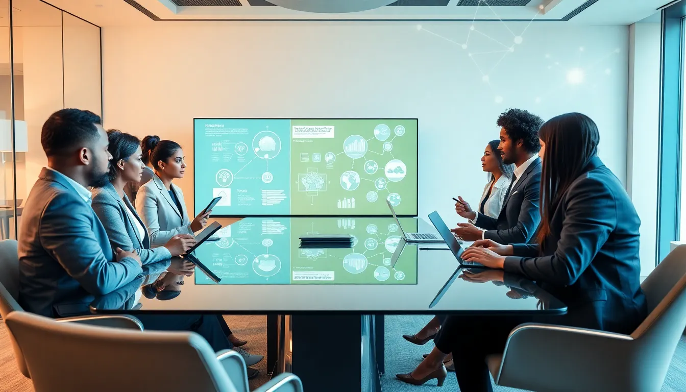 diverse professionals collaborating in a modern office environment.