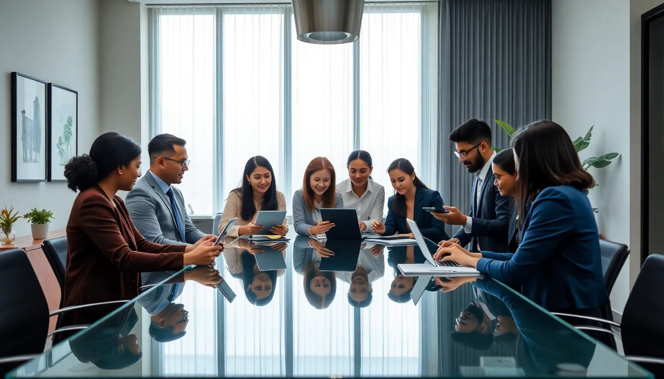 diverse team collaborating in a modern office setting.