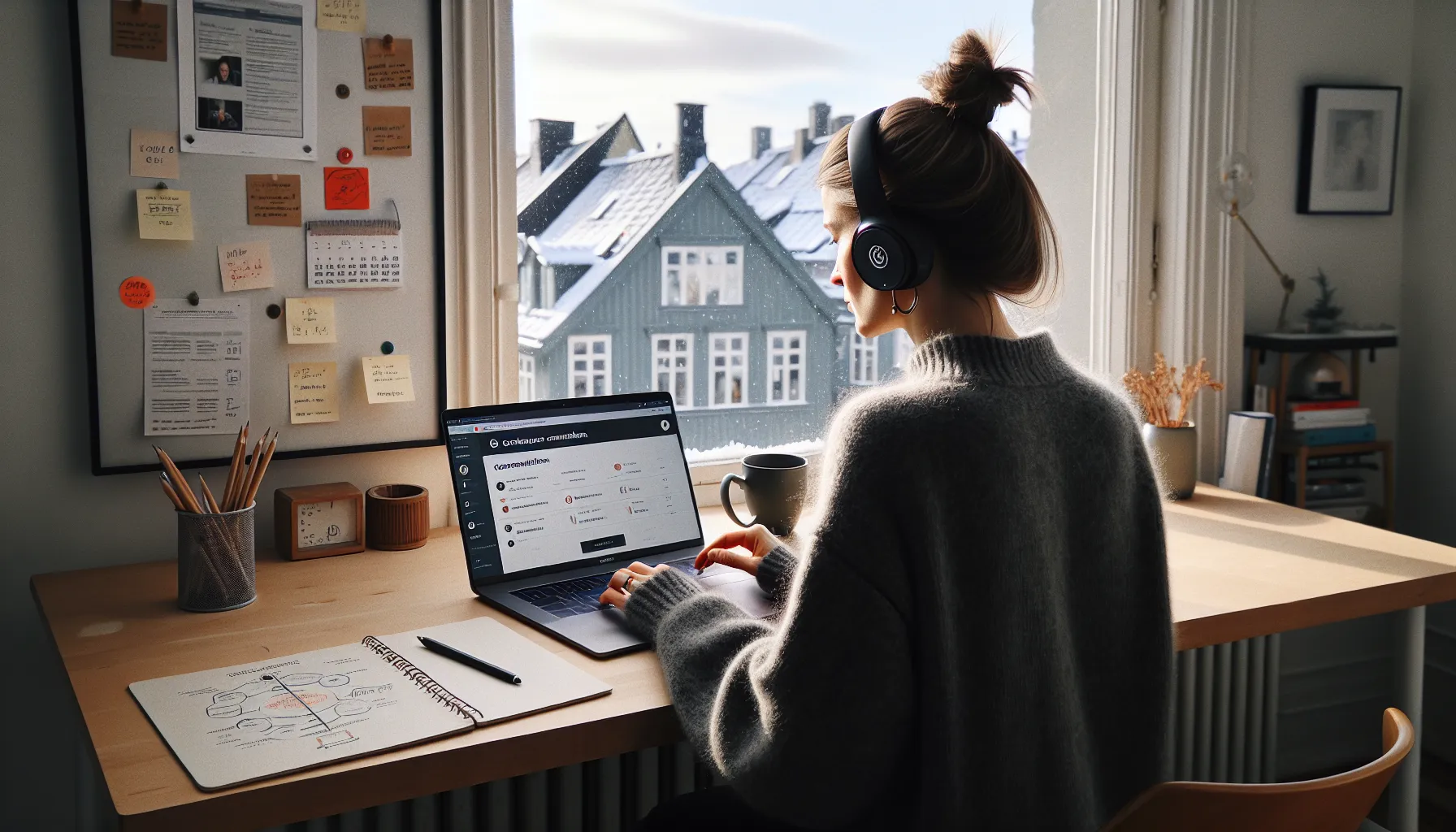 Hvordan bruke nettkurs for å starte en ny karriere 3 Norwegian professional reviewing online course options and certification plan at home.