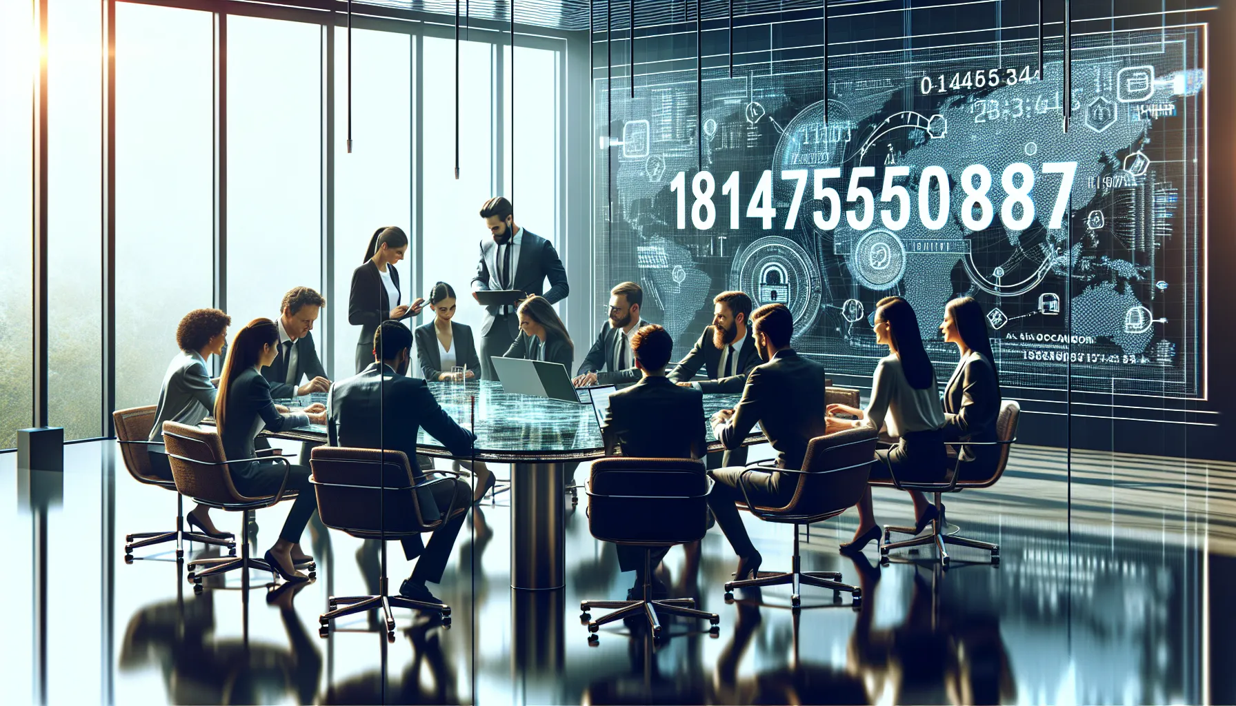 diverse professionals discussing data governance in a modern office.