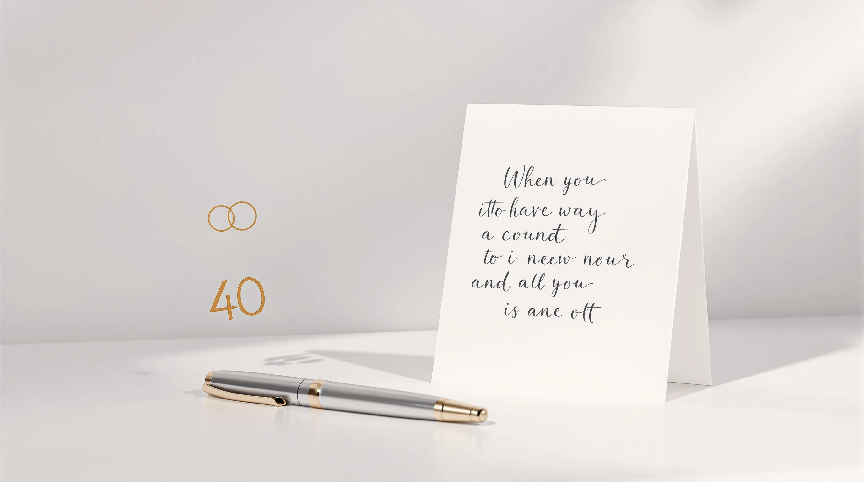 Open greeting card with handwritten verse, pen, and abstract number 40 on white background.