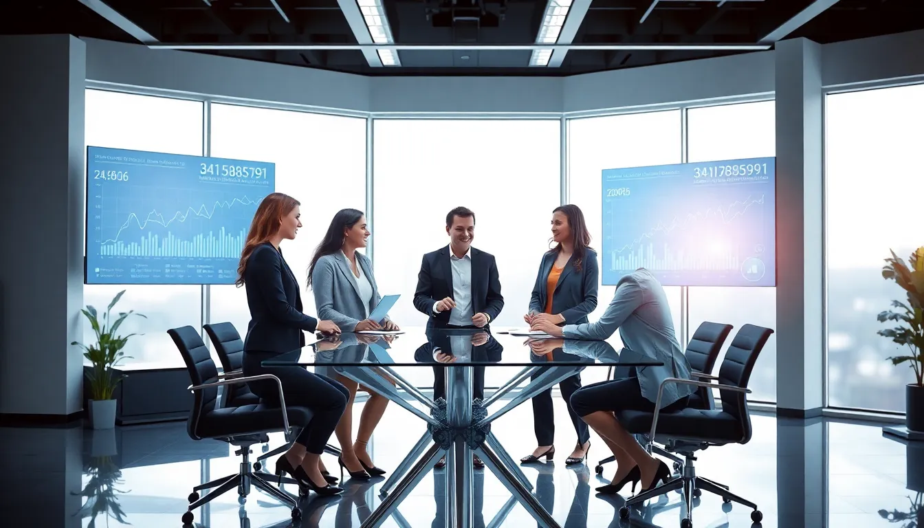 diverse professionals collaborating in a modern office setting.