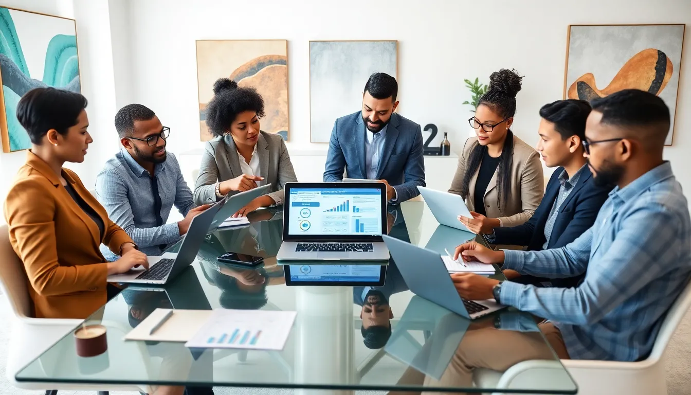 diverse business owners discussing tax saving strategies in a modern office.