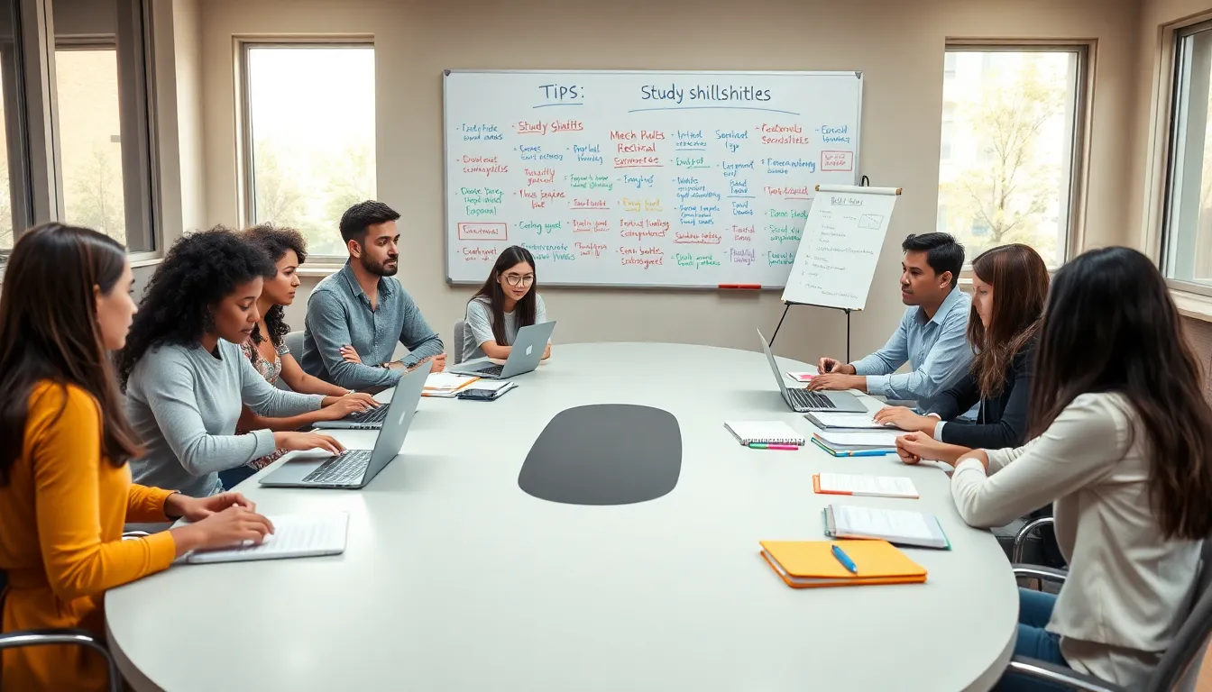 diverse group of students studying together in amodern classroom.