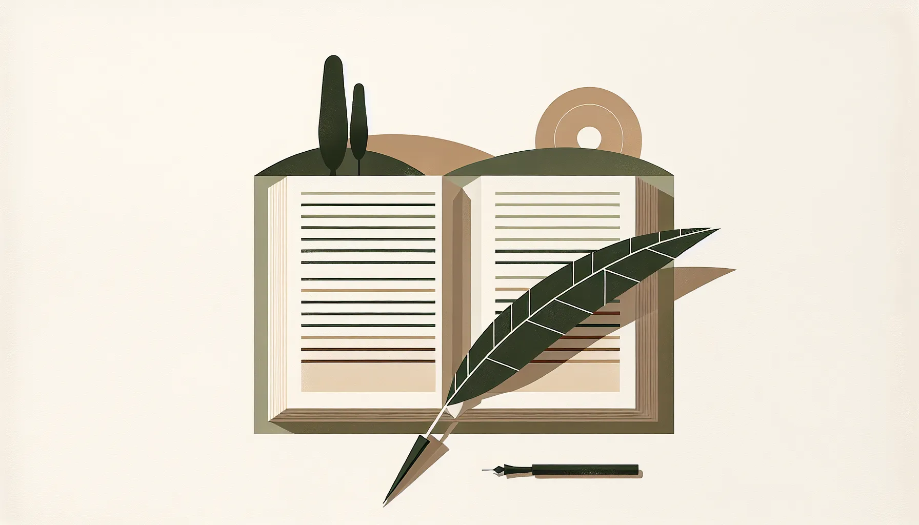Open book with quill pen and pastoral landscape silhouette representing Croatian literature
