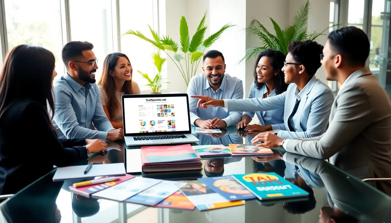 diverse team discussing event planning around a modern conference table.