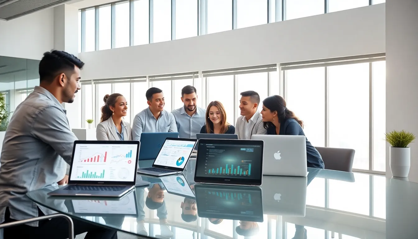 diverse team collaborating in a modern office setting.