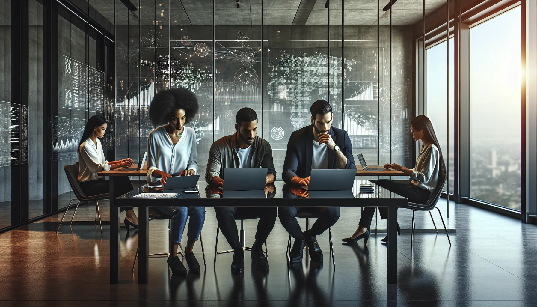 diverse team analyzing numerical patterns in a modern office setting.