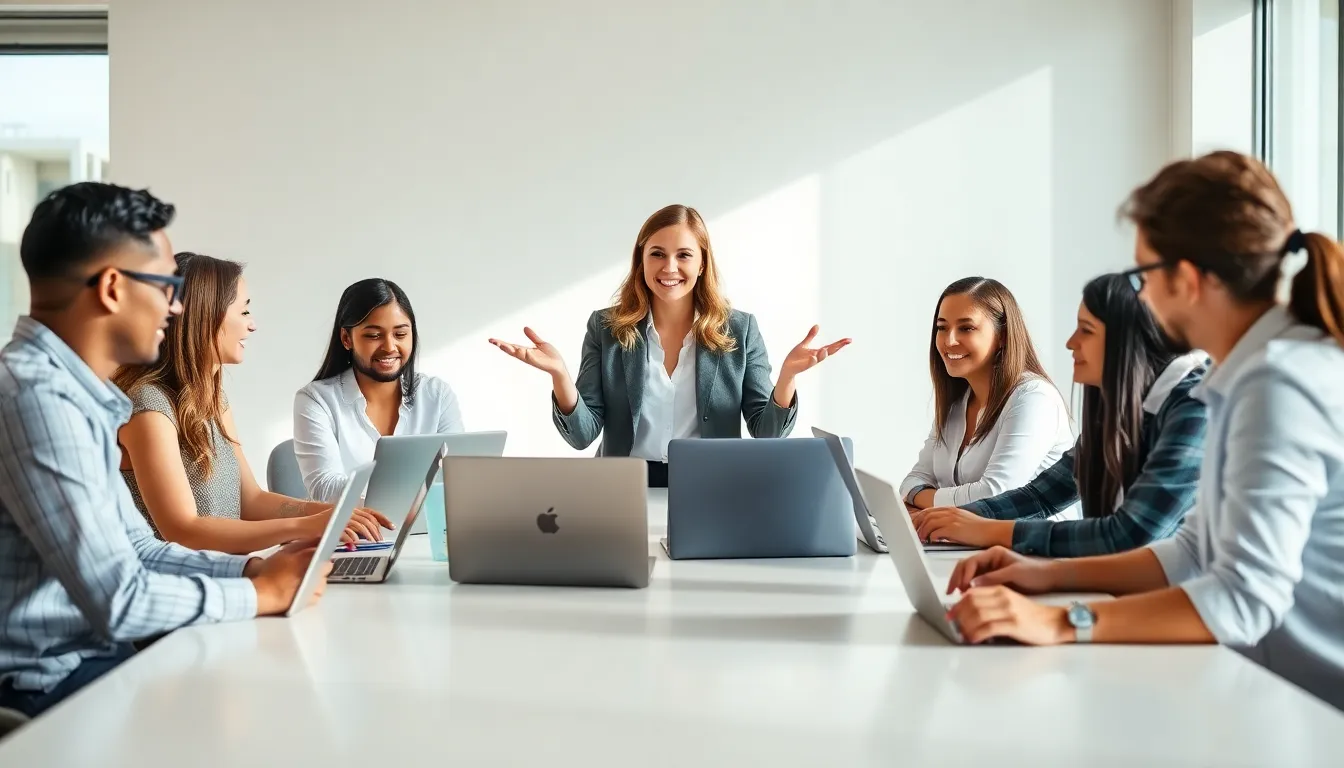 professionals discussing Bitclassic in a modern office setting.