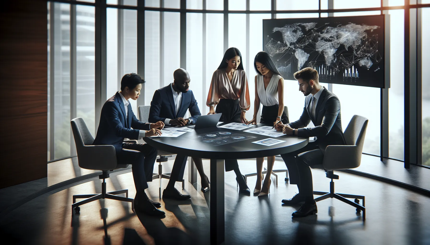 diverse team collaborating in a modern office setting.