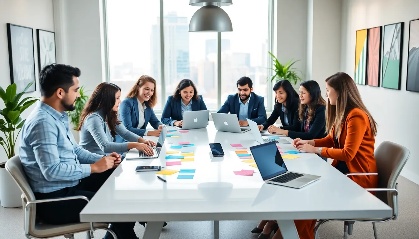 diverse team collaborating in a modern office setting.