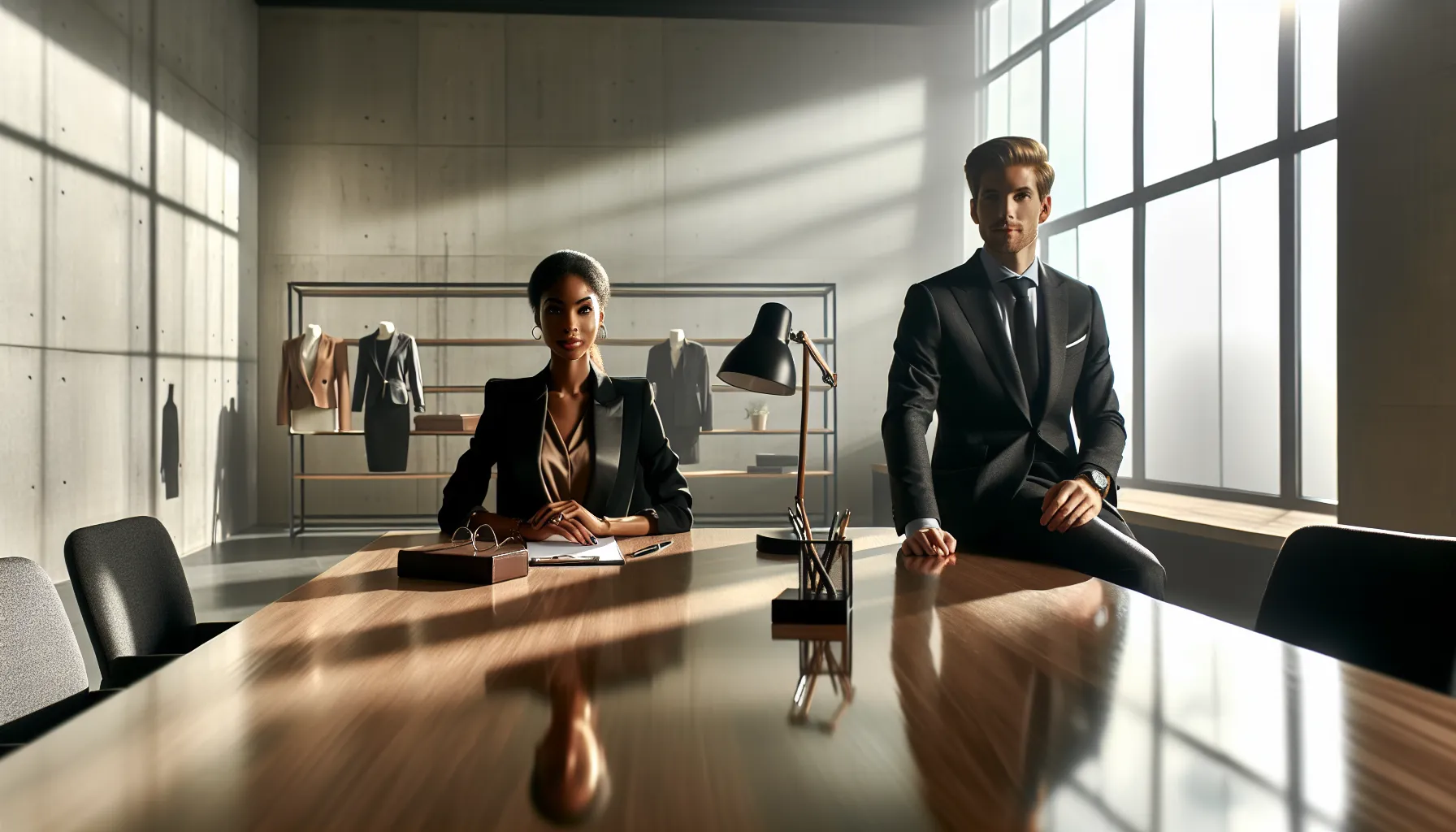 Two individuals representing different professional qualifications in a modern office.