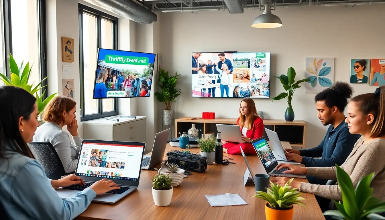 diverse team collaborating on budget-friendly events in a modern office.
