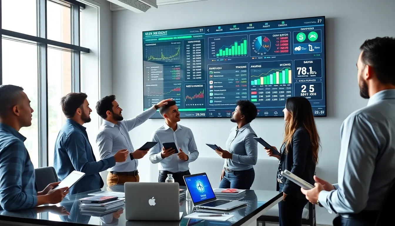 diverse team discussing online betting in a modern office.