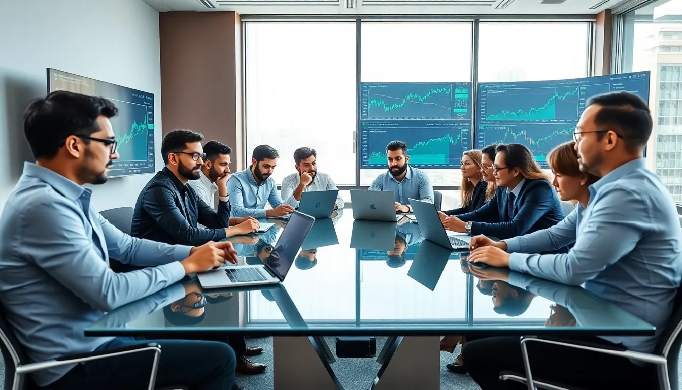 diverse traders collaborating in a modern office.