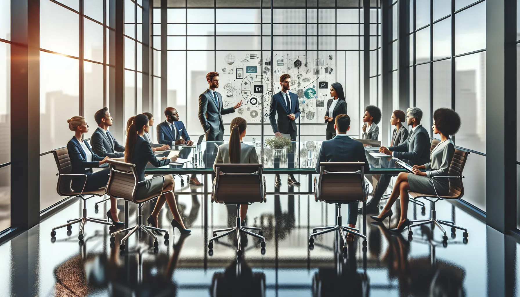 diverse professionals discussing Hdpprzo in a modern office.