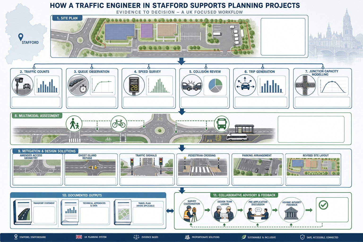 Traffic engineering planning process for a development site in Stafford.