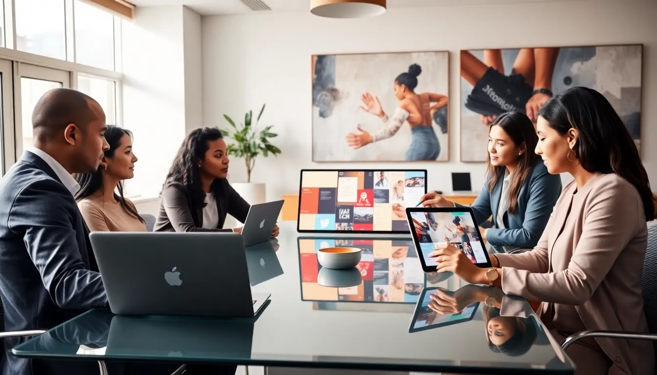 diverse team discussing digital culture in a modern office.