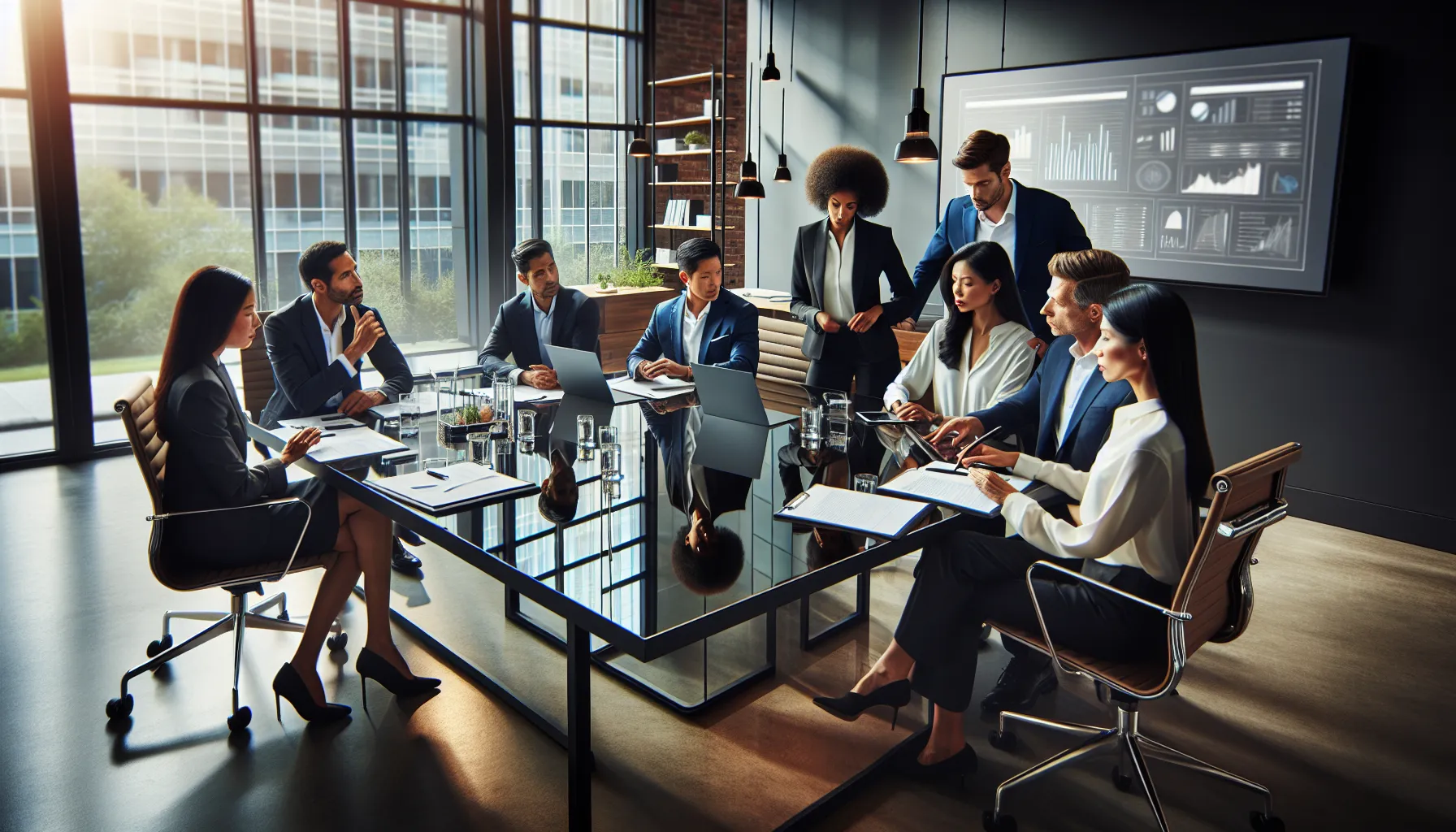 diverse professionals discussing challenges in a modern office.