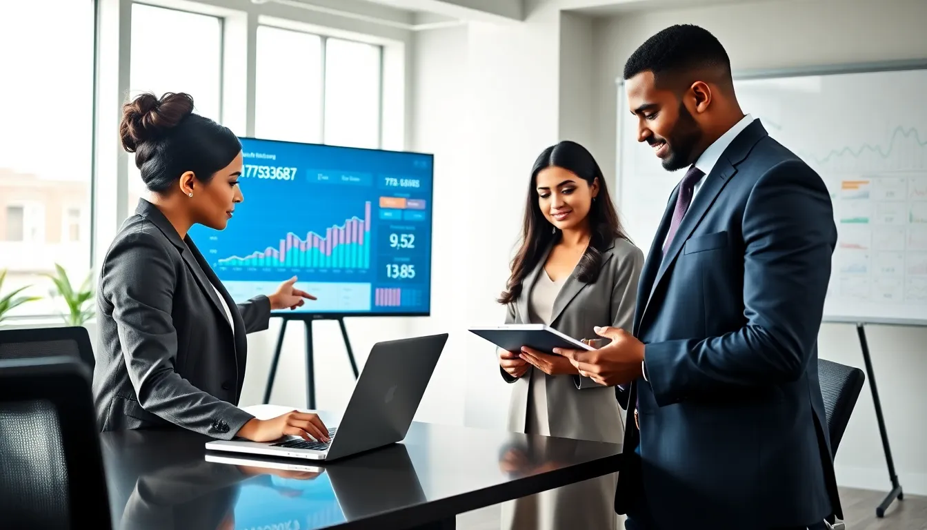 diverse team analyzing data focused on the number 8017835887.