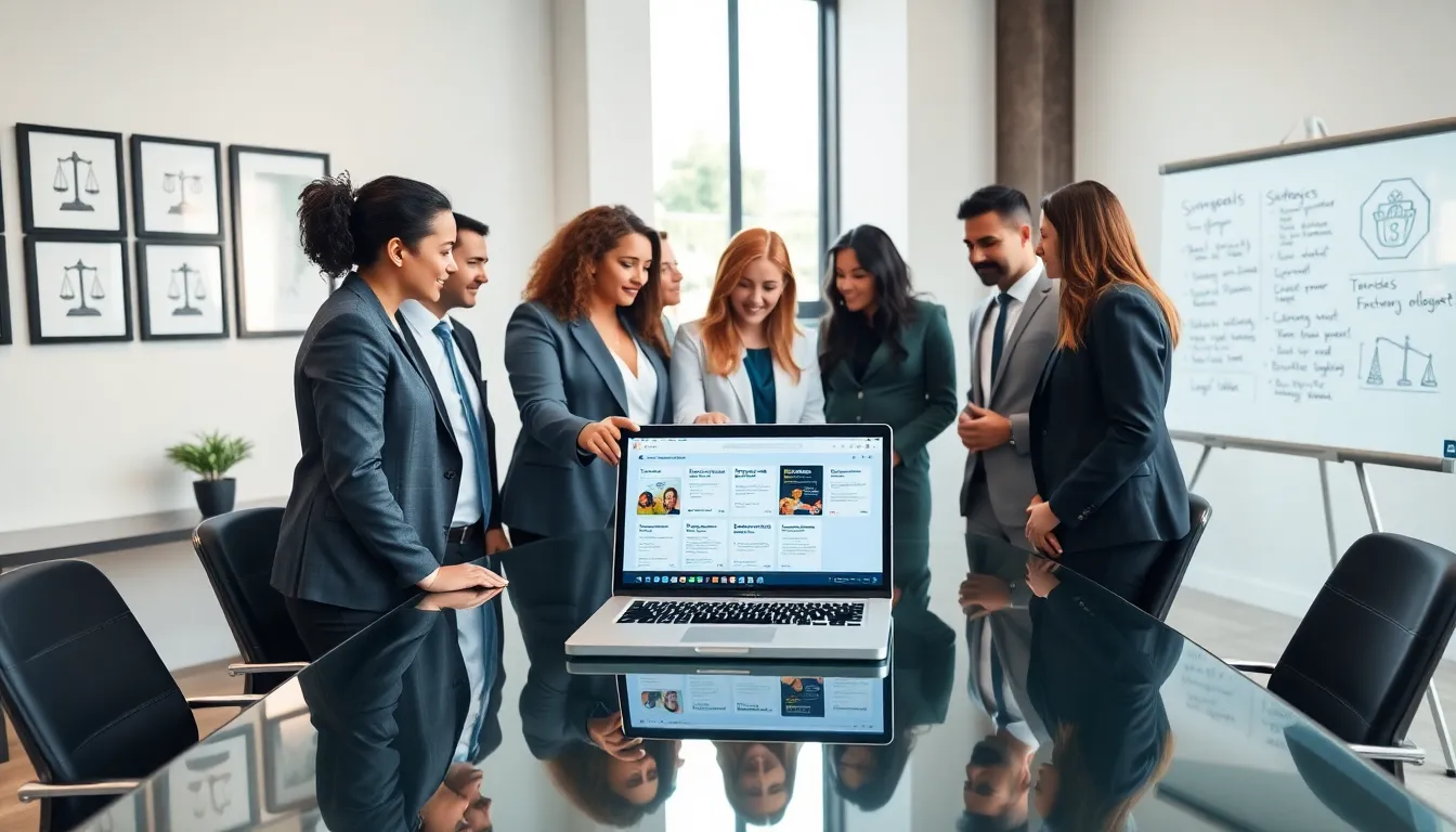 legal professionals discussing Smokeball Software in a modern office.