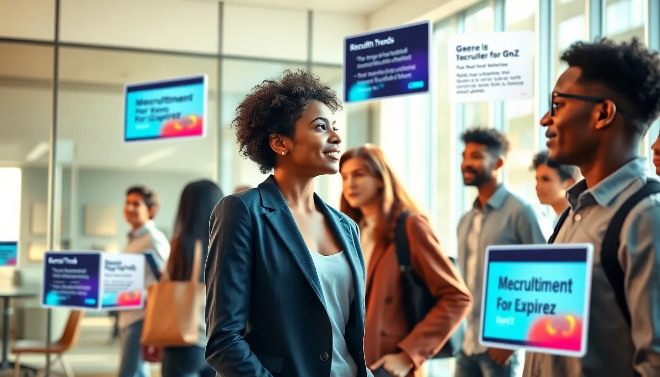 diverse professionals discussing Gen Z recruiting trends in a modern office.
